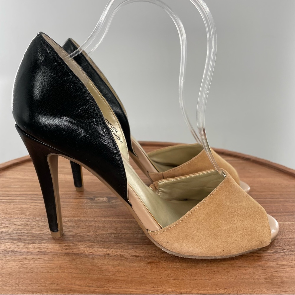Levity Black Tan Leather D-Orsay Heels Shoes ANNIK 7.5 Medium